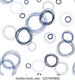 Dark BLUE vector seamless cover with spots. Illustration with set of shining colorful abstract circles. Texture for window blinds, curtains.