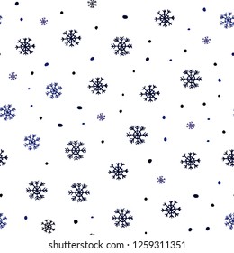 Dark BLUE vector seamless cover with beautiful snowflakes. Shining colorful illustration with snow in christmas style. Pattern for design of fabric, wallpapers.