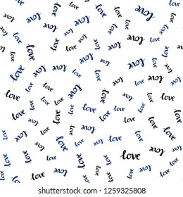Dark BLUE vector seamless cover with quote LOVE YOU. Illustration with colorful phrase LOVE YOU in romantic style. Pattern for trendy fabric, wallpapers.