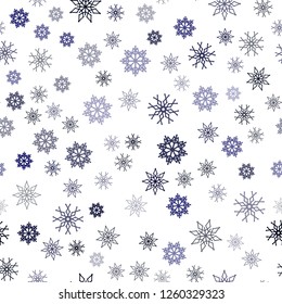 Dark BLUE vector seamless cover with beautiful snowflakes. Glitter abstract illustration with crystals of ice. Pattern for design of window blinds, curtains.