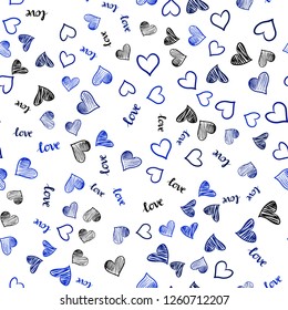 Dark BLUE vector seamless cover with quote LOVE YOU, hearts. Illustration with phrase LOVE YOU, hearts for valentine's day. Texture for window blinds, curtains.