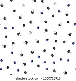 Dark BLUE vector seamless cover with set of coffee beans. Glitter abstract backdrop with gradient mugs, coffee grains. Pattern for ad, booklets, leaflets of restaurants.