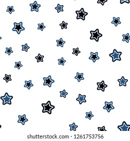 Dark BLUE vector seamless cover with small and big stars. Glitter abstract illustration with colored stars. Design for wallpaper, fabric makers.
