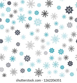 Dark BLUE vector seamless cover with beautiful snowflakes. Modern geometrical abstract illustration with crystals of ice. Trendy design for wallpaper, fabric makers.