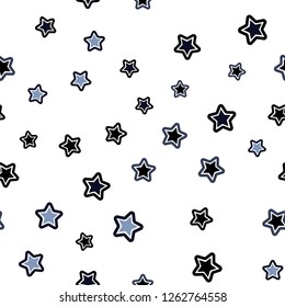 Dark BLUE vector seamless cover with small and big stars. Glitter abstract illustration with colored stars. Texture for window blinds, curtains.