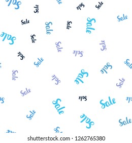 Dark BLUE vector seamless cover with symbols of sales. Shining colorful illustration with isolated selling prices. Backdrop for mega promotions, discounts.