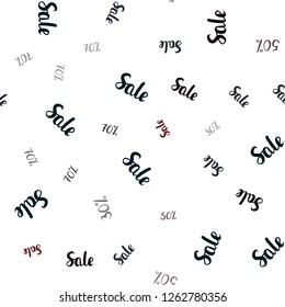 Dark Blue vector seamless cover with symbols of 30, 50, 70 % sales. Gradient illustration with discount signs on white backdrop. Pattern for ads, posters, banners of sales.