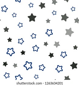 Dark BLUE vector seamless cover with small and big stars. Glitter abstract illustration with colored stars. Template for business cards, websites.