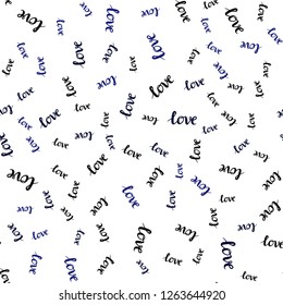 Dark BLUE vector seamless cover with quote LOVE YOU. Decorative design in doodle style with text LOVE YOU. Design for wallpaper, fabric makers.