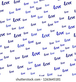 Dark BLUE vector seamless cover with quote LOVE YOU. Illustration with phrase LOVE YOU for valentine's day. Pattern for design of fabric, wallpapers.