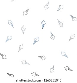 Dark BLUE vector seamless cover with sundae ice-cream. Glitter abstract sketch with ice-cream cones. Pattern for menu of cafes and restaurants.