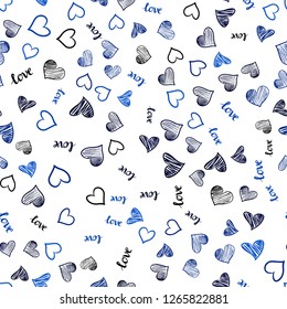 Dark BLUE vector seamless cover with quote LOVE YOU, hearts. Illustration with phrase LOVE YOU, hearts for valentine's day. Texture for window blinds, curtains.