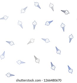 Dark BLUE vector seamless cover with sundae ice-cream. Decorative illustration with ice-cream on abstract template. Pattern for ads of breakfast, lunch, dinner.