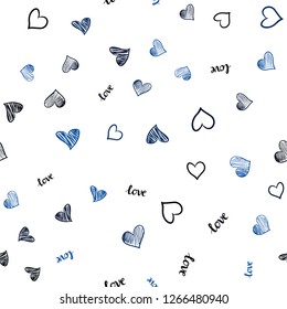 Dark BLUE vector seamless cover with quote LOVE YOU, hearts. Illustration with phrase LOVE YOU, hearts for valentine's day. Design for wallpaper, fabric makers.