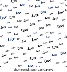 Dark BLUE vector seamless cover with quote LOVE YOU. Decorative design in doodle style with text LOVE YOU. Template for business cards, websites.