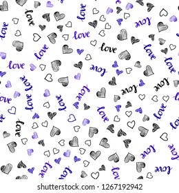 Dark BLUE vector seamless cover with quote LOVE YOU, hearts. Design in doodle style with text LOVE YOU, hearts. Pattern for design of fabric, wallpapers.