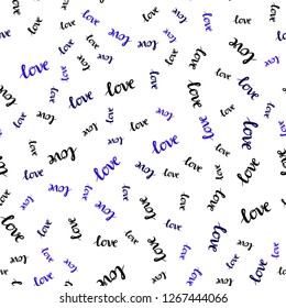 Dark BLUE vector seamless cover with quote LOVE YOU. Decorative design in doodle style with text LOVE YOU. Texture for window blinds, curtains.