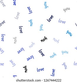 Dark BLUE vector seamless cover with quote LOVE YOU. Colorful illustration with quote LOVE YOU in celebration style. Template for business cards, websites.