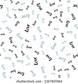 Dark BLUE vector seamless cover with quote LOVE YOU. Decorative illustration with words of love in abstract style. Texture for window blinds, curtains.