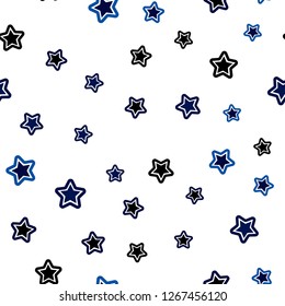 Dark BLUE vector seamless cover with small and big stars. Shining colored illustration with stars. Template for business cards, websites.