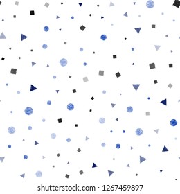 Dark BLUE vector seamless cover with polygonal style with circles. Circles, lines, rhombus with colorful gradient. Pattern for trendy fabric, wallpapers.
