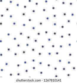 Dark BLUE vector seamless cover with beautiful snowflakes. Colorful decorative design in xmas style with snow. Texture for window blinds, curtains.