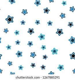 Dark BLUE vector seamless cover with small and big stars. Decorative shining illustration with stars on abstract template. Template for business cards, websites.