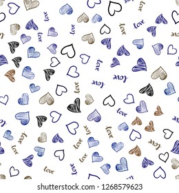 Dark Blue vector seamless cover with quote LOVE YOU, hearts. Illustration with phrase LOVE YOU, hearts for valentine's day. Design for wallpaper, fabric makers.