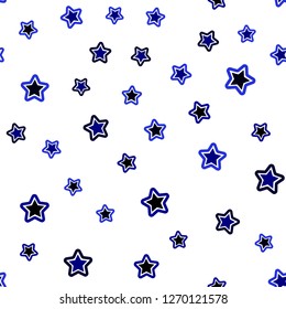 Dark BLUE vector seamless cover with small and big stars. Blurred decorative design in simple style with stars. Design for textile, fabric, wallpapers.