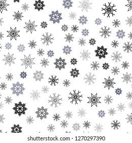 Dark BLUE vector seamless cover with beautiful snowflakes. Snow on blurred abstract background with gradient. Trendy design for wallpaper, fabric makers.