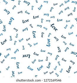Dark BLUE vector seamless cover with quote LOVE YOU. Illustration with colorful phrase LOVE YOU in romantic style. Texture for window blinds, curtains.