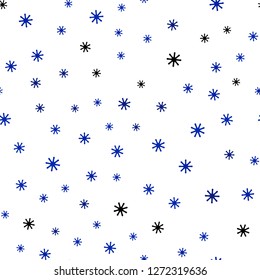Dark BLUE vector seamless cover with beautiful snowflakes. Shining colorful illustration with snow on abstract template. Design for wallpaper, fabric makers.