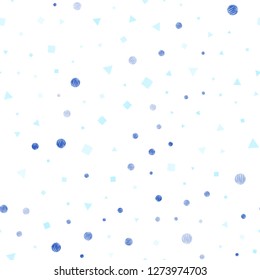 Dark BLUE vector seamless cover with polygonal style with circles. Illustration with colorful circles, triangles, rectangles. Trendy design for wallpaper, fabric makers.