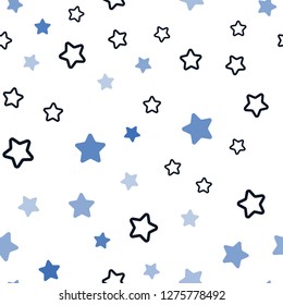 Dark BLUE vector seamless cover with small and big stars. Decorative shining illustration with stars on abstract template. Design for wallpaper, fabric makers.