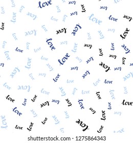 Dark BLUE vector seamless cover with quote LOVE YOU. Illustration with colorful phrase LOVE YOU in romantic style. Template for business cards, websites.