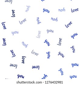 Dark BLUE vector seamless cover with quote LOVE YOU. Illustration with phrase LOVE YOU for valentine's day. Design for textile, fabric, wallpapers.