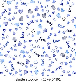 Dark BLUE vector seamless cover with quote LOVE YOU, hearts. Romantic illustration with colorful phrase LOVE YOU, hearts. Template for business cards, websites.