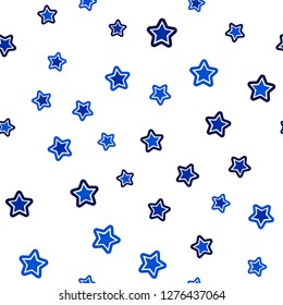 Dark BLUE vector seamless cover with small and big stars. Shining colored illustration with stars. Pattern for design of fabric, wallpapers.