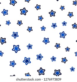 Dark BLUE vector seamless cover with small and big stars. Decorative shining illustration with stars on abstract template. Texture for window blinds, curtains.