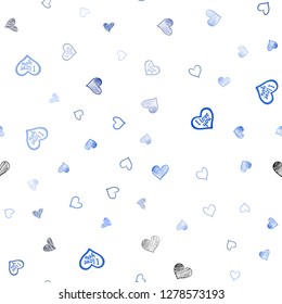 Dark BLUE vector seamless cover with Shining hearts. Blurred decorative design in doodle style with hearts. Pattern can be used for valentine's ad, booklets.