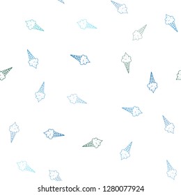Dark BLUE vector seamless cover with sundae ice-cream. Set of abstract ice-cream cones with colorful gradient. Pattern for ad, booklets, leaflets of restaurants.