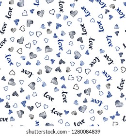 Dark BLUE vector seamless cover with quote LOVE YOU, hearts. Illustration with phrase LOVE YOU, hearts for valentine's day. Design for textile, fabric, wallpapers.