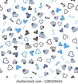 Dark BLUE vector seamless cover with quote LOVE YOU, hearts. Colorful gradient phrase LOVE YOU, hearts in abstract style. Design for wallpaper, fabric makers.