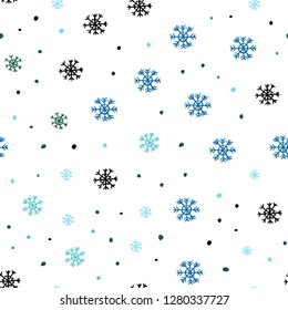Dark BLUE vector seamless cover with beautiful snowflakes. Modern geometrical abstract illustration with snowflakes. Pattern for design of fabric, wallpapers.