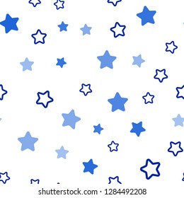 Dark BLUE vector seamless cover with small and big stars. Blurred decorative design in simple style with stars. Pattern for trendy fabric, wallpapers.