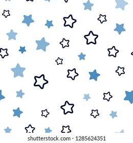Dark BLUE vector seamless cover with small and big stars. Blurred decorative design in simple style with stars. Design for textile, fabric, wallpapers.