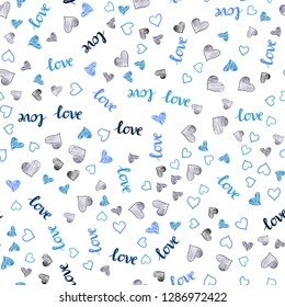 Dark BLUE vector seamless cover with quote LOVE YOU, hearts. Illustration with phrase LOVE YOU, hearts for valentine's day. Texture for window blinds, curtains.