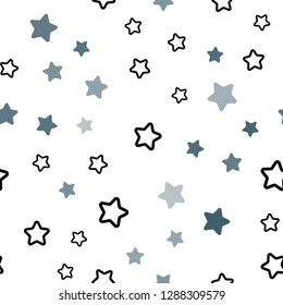 Dark BLUE vector seamless cover with small and big stars. Glitter abstract illustration with colored stars. Design for textile, fabric, wallpapers.