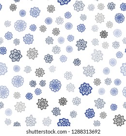 Dark BLUE vector seamless cover with beautiful snowflakes. Decorative shining illustration with snow on abstract template. Template for business cards, websites.