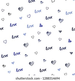 Dark BLUE vector seamless cover with quote LOVE YOU, hearts. Colorful gradient phrase LOVE YOU, hearts in abstract style. Design for textile, fabric, wallpapers.